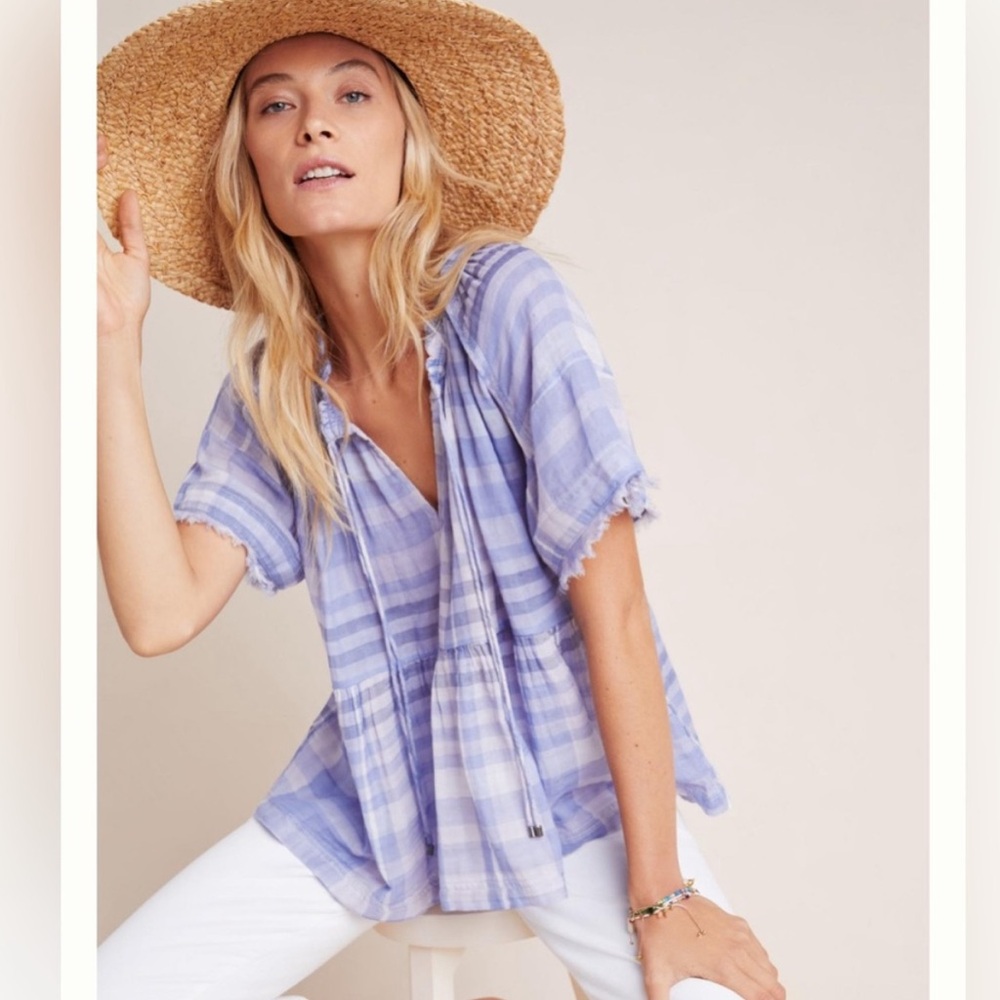 Anthropologie Lavender Plaid Blouse
